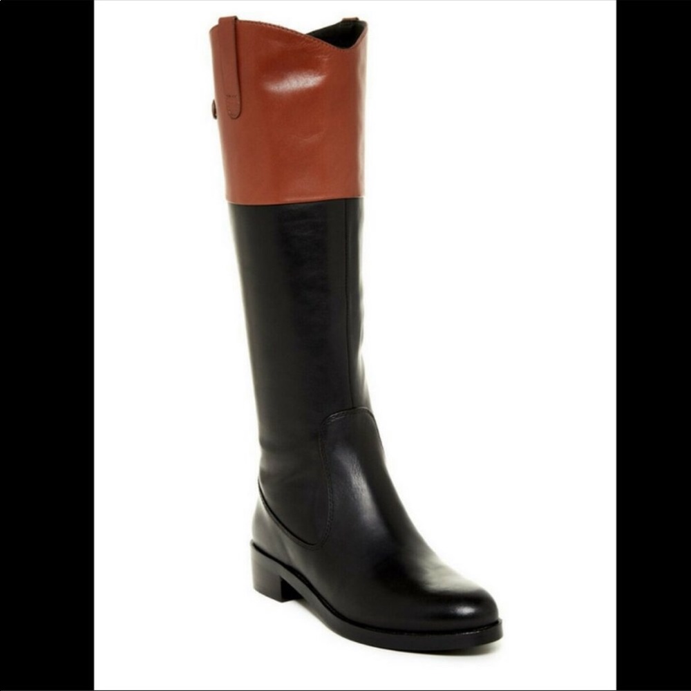 Halston Heritage Barbara Black Brown Riding Boot 6 - Picture 1 of 11